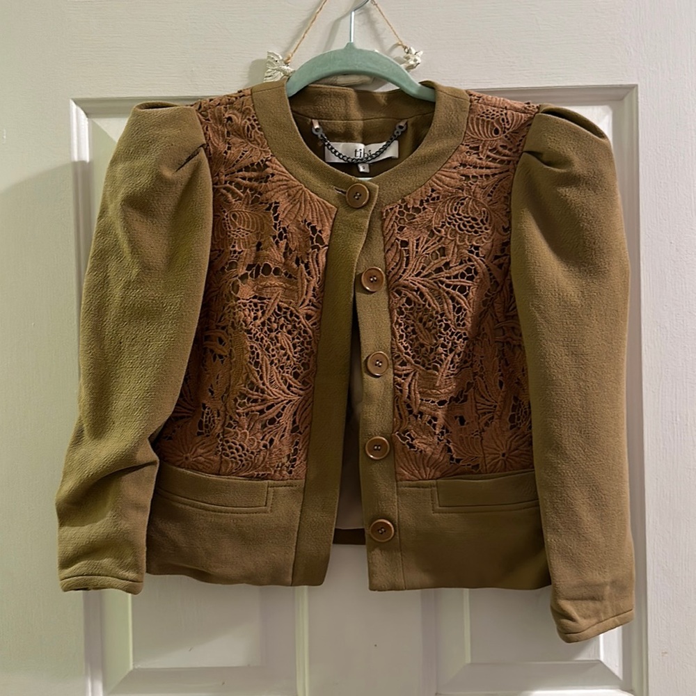 Tibi cropped lace blazer 3/4 sleeves